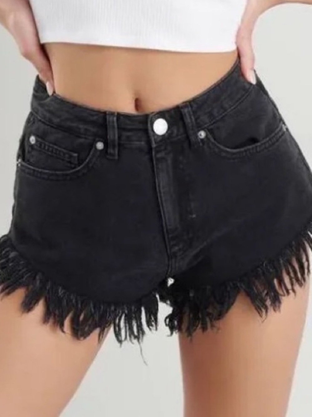 Garage Black Frayed Denim High-Rise Shorts